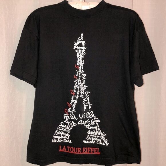 S Seamless LA TOUR EIFFEL Mock Neck Short Sleeve 💯 Cotton Tee - Picture 1 of 9